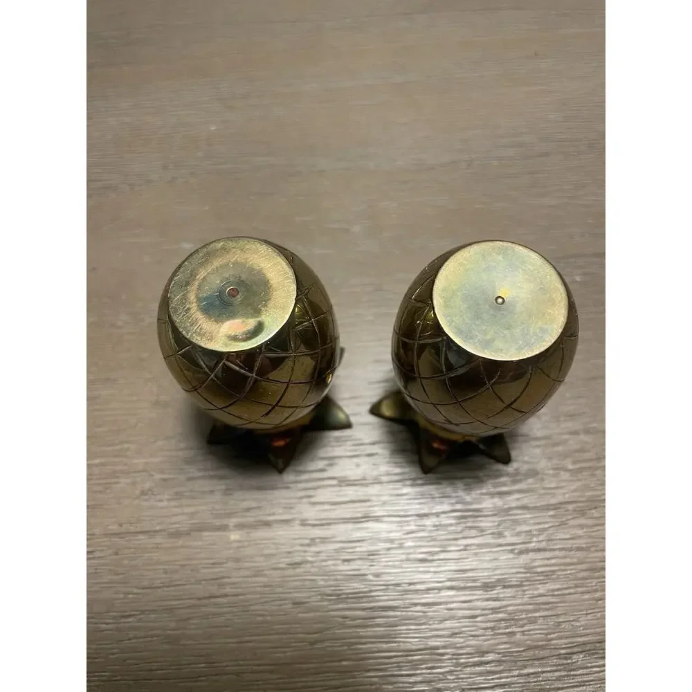 Vintage Brass Pineapple Salt & Pepper Shakers Set Screw Top 3” Retro Decor